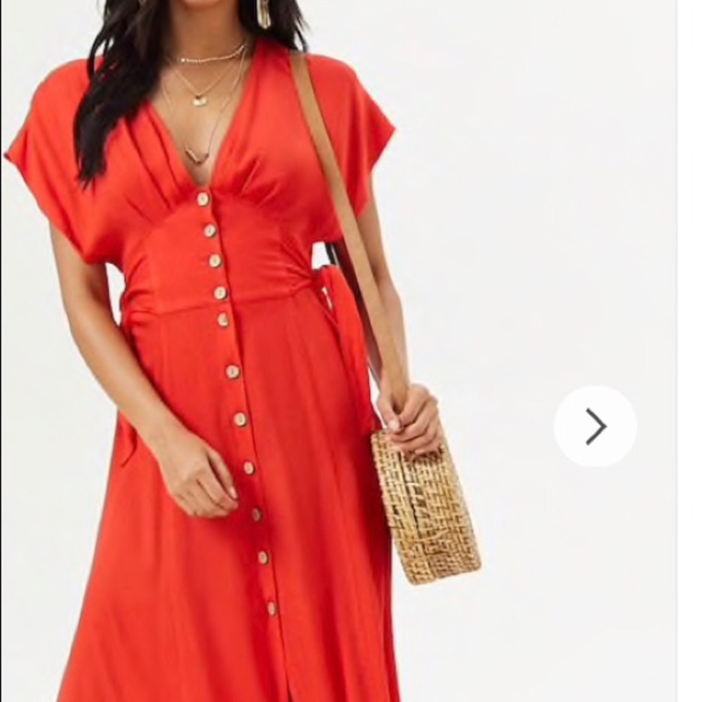Forever 21 Button Down Red Midi Dress